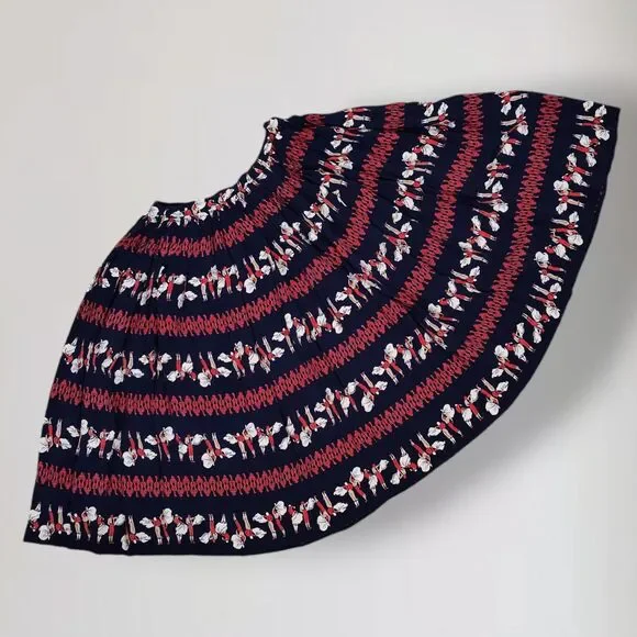 Vintage 50s Full Novelty Print Skirt Size XS Blue Silk Bullfighter Print